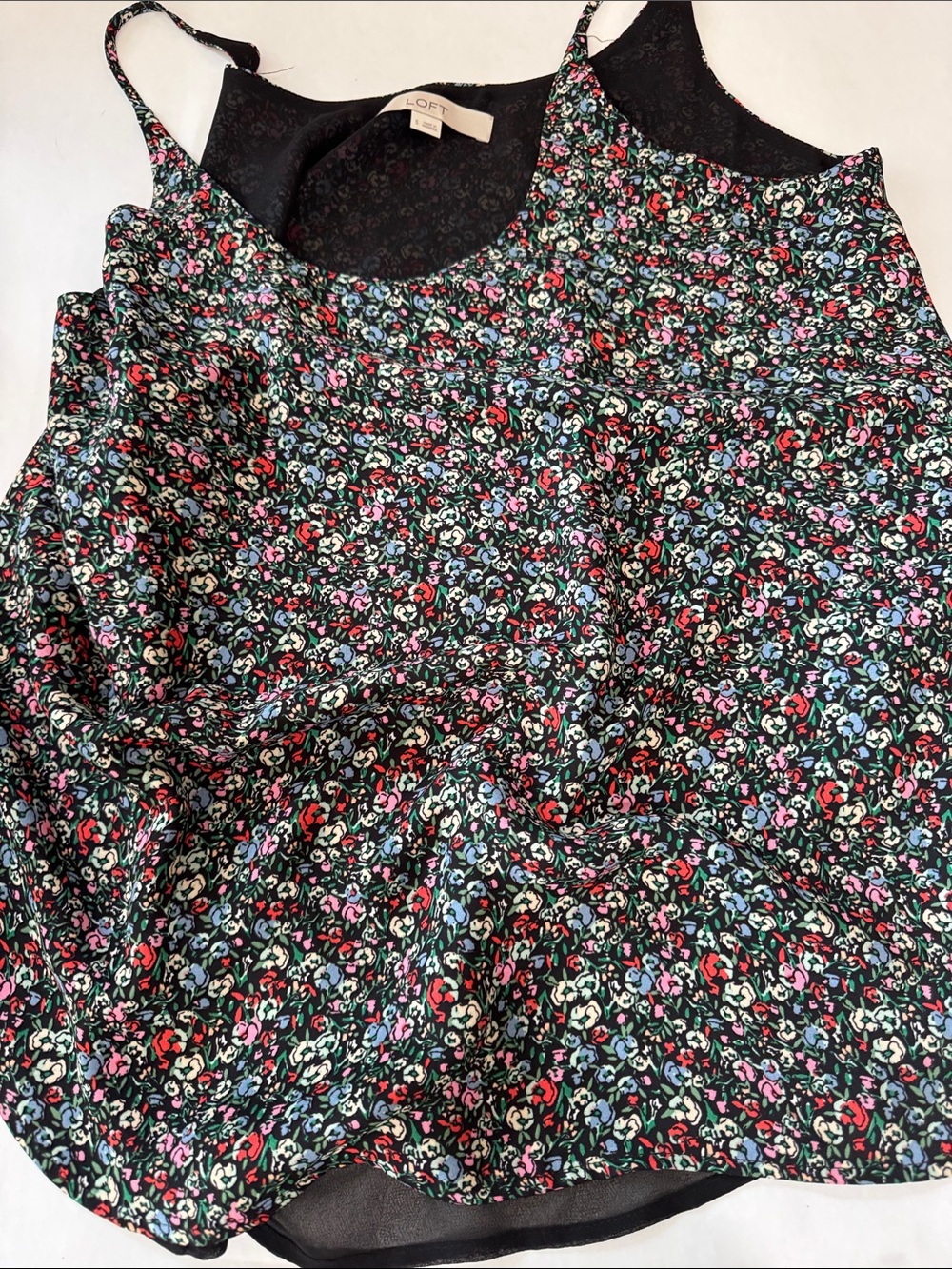 LOFT Black Floral Multicolor Spaghetti Strap Cami top shirt sz small